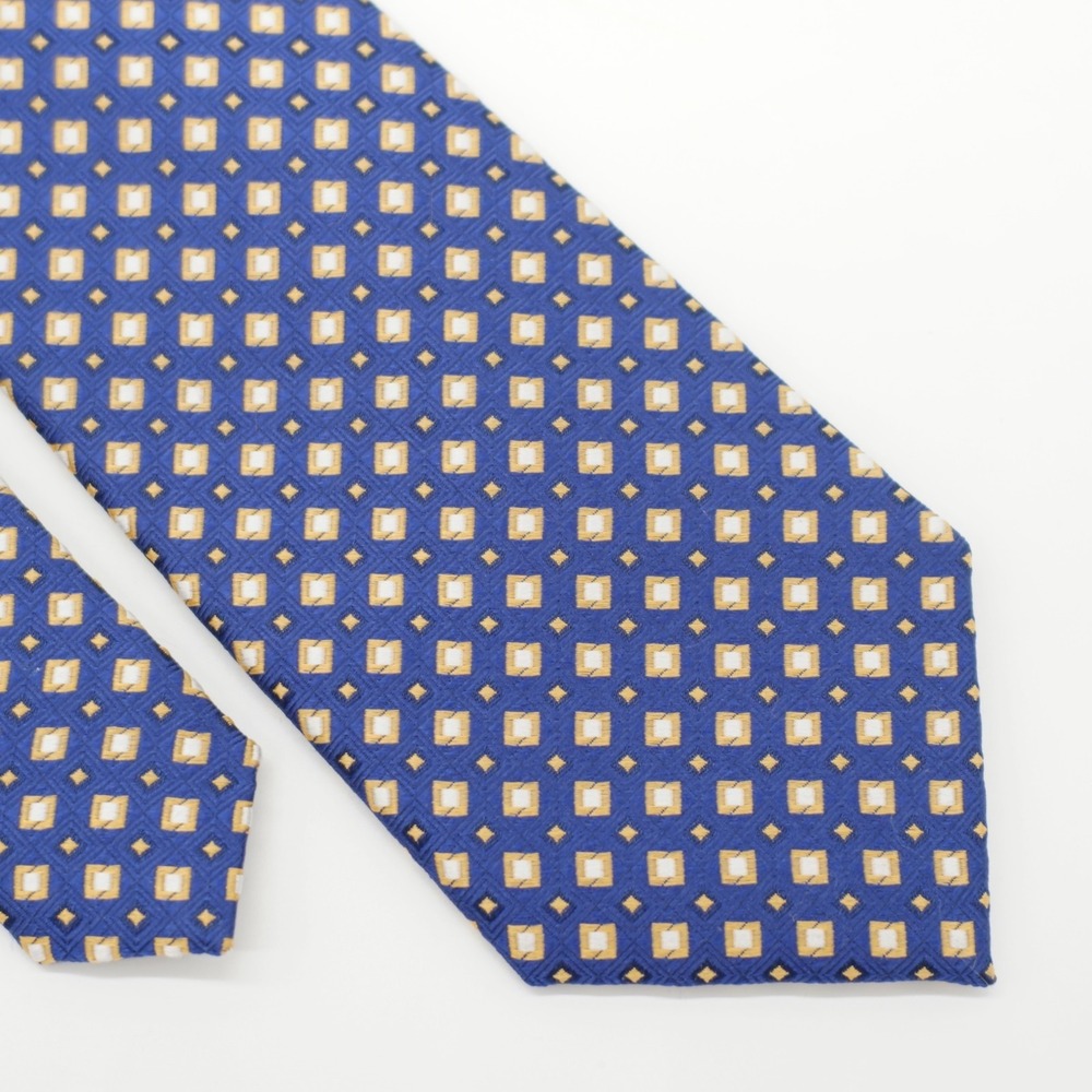 Jos A Bank Reserve Blue Blue Yellow Woven Geometric Skinny Silk Tie